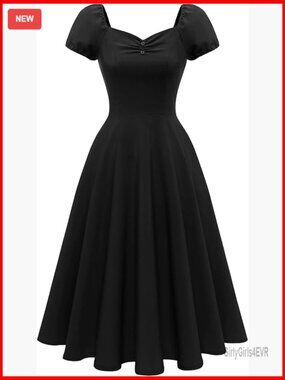 1950s Swing Dress with Puff Sleeves Tea Party Cocktail Dress Vintage